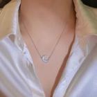 Set : Moon Rhinestone Pendant Alloy Necklace + Alloy Necklace Set - Silver - One Size