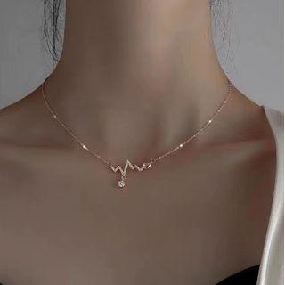 Heartbeat Rhinestone Pendant Stainless Steel Necklace Gold - One Size