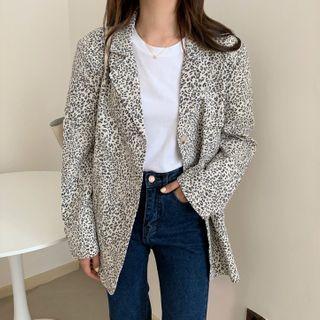 Leopard Print Blazer White - One Size