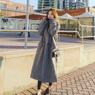 Long Herringbone Double-breasted Coat