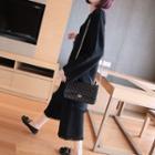 Set: Fray Trim Long Sweater + Wide Leg Knit Pants
