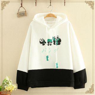Panda Printed Color-block Hoodie As Shown In Figure - One Size