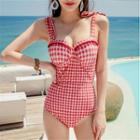 Lace-up Check Swimsuit