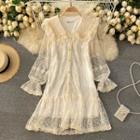 Long-sleeve Faux Pearl Lace A-line Dress