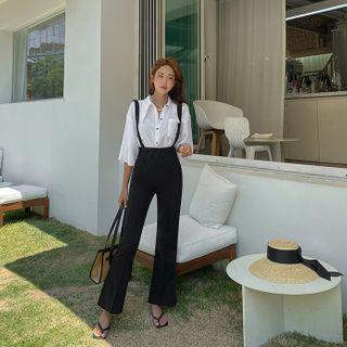 Set: Pointy-collar Boxy Shirt + Boot-cut Suspender Pants