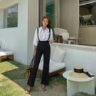 Set: Pointy-collar Boxy Shirt + Boot-cut Suspender Pants