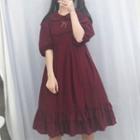 Set: Elbow-sleeve Collared A-line Lolita Dress + Sleeveless Dress
