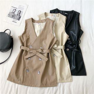 Faux Leather Double-breasted Vest