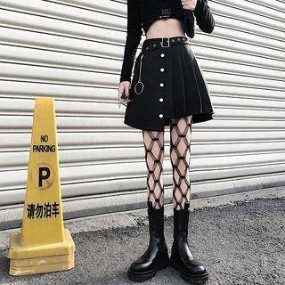 Pleated A-line Skirt / Argyle Print Stockings