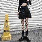 Pleated A-line Skirt / Argyle Print Stockings