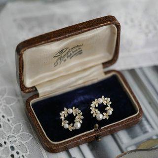 Rhinestone Faux Pearl Wreath Stud Earring