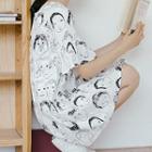 Elbow-sleeve Face Print A-line Mini Dress