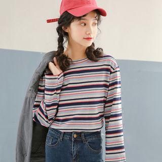 Color-block Striped Loose-fit Long-sleeve T-shirt