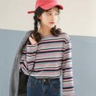 Color-block Striped Loose-fit Long-sleeve T-shirt