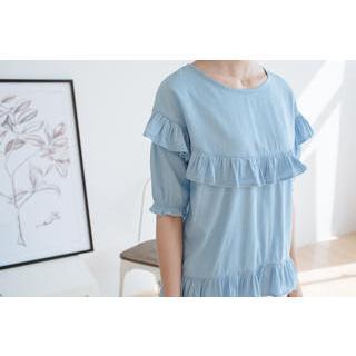 Ruffle-trim Elbow-sleeve Top