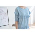 Ruffle-trim Elbow-sleeve Top