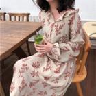 Floral Long-sleeve Loose-fit Dress As Shown In Figure - One Size