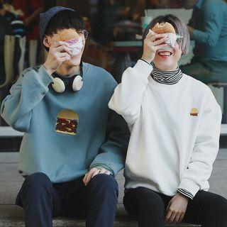 Couple Matching Burger Embroidered Sweatshirt