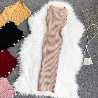 Sleeveless Button-detail Bodycon Knit Dress