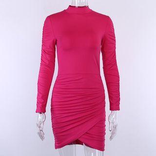 Pleated Round Neck Bodycon Dress