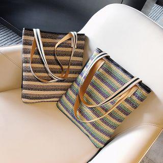 Striped Woven Tote Bag