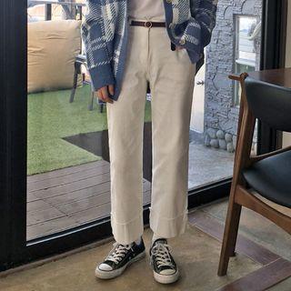 Turnup-hem Wide-leg Cotton Pants