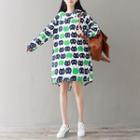 Cat Patterned Hooded Pullover Dress