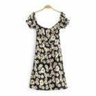 Floral Short-sleeve Button Mini A-line Dress
