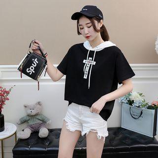 Short-sleeve Letter Embroidered Hoodie