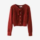Plain Dotted Button-up Cropped Cardigan Rust Red - One Size
