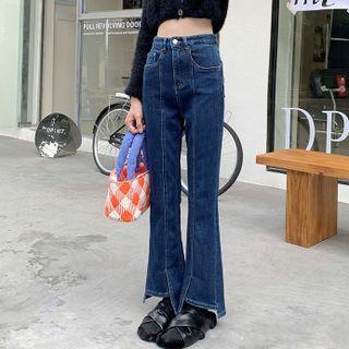 High-waist Slit Denim Bell-bottom Pants