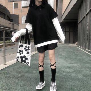Mock Two-piece Polo Pullover