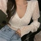 Long-sleeve Bow Cutout-back Cropped Top White - One Size