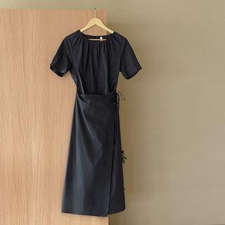 Wrap-front Plain Long Dress