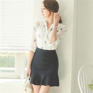 Ruffle-hem Knit Mini Skirt