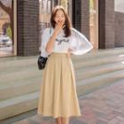 Plus Size Elasticized-waist Pintuck Linen Flare Skirt