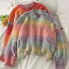 Rainbow-gradient Loose-fit Cropped Sweater