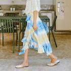 Tie Dye Ruffled Midi A-line Skirt