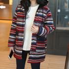 Hooded Stripe Faux-fur Lined Coat