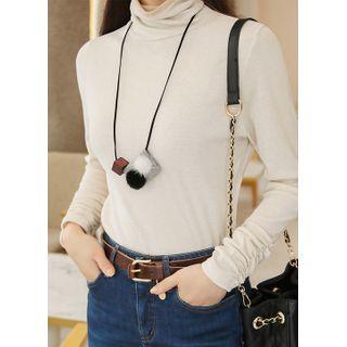 Piped High-neck Shirred-cuff Top
