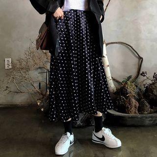 Polka Dot A-line Midi Velvet Skirt