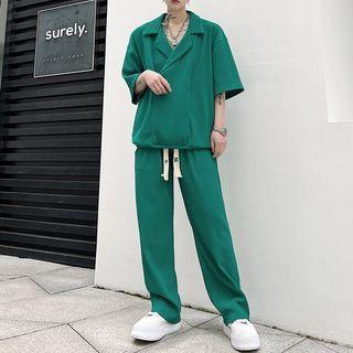 Set: Short-sleeve Plain T-shirt + Loose Fit Pants