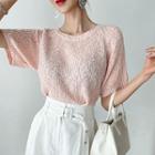 Short-sleeve Boucle Knit Top