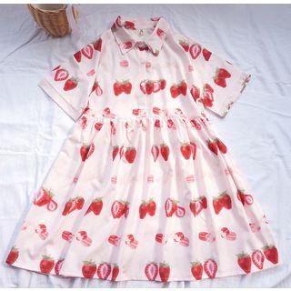 Printed Short Sleeve Dress As Shown In Figure - One Size