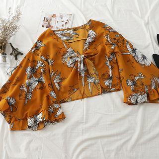 Long-sleeve Frill Trim Ribbon Top