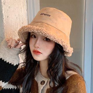 Lettering Embroidered Fleece-lined Bucket Hat