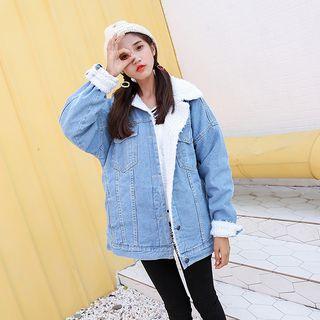Fleece-line Buttoned Denim Jacket