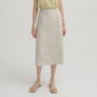 Wrap-front Button-trim Long Skirt