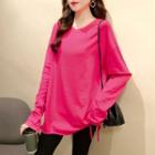 Long-sleeve Distressed Hem Plain T-shirt