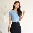 Short-sleeve Summer Knit Top Blue - One Size